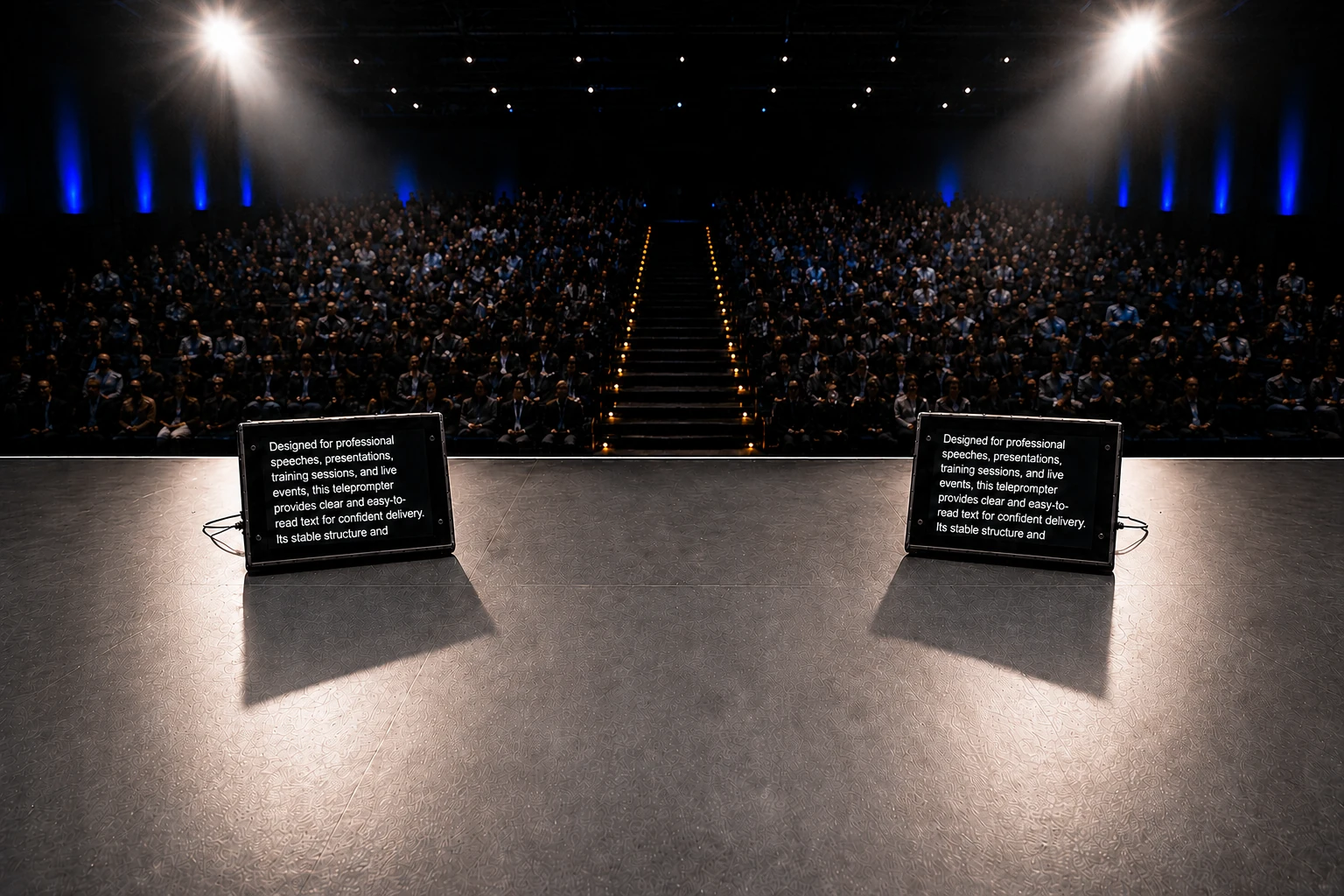 Box Stage Teleprompters remaining readable under bright stage lighting