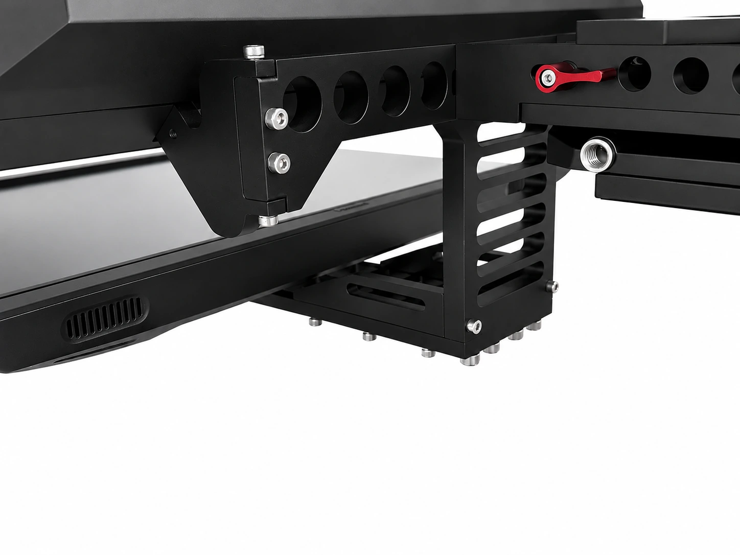Close-up of the lightweight Jib Crane Teleprompter mounting frame and adjustment hardware