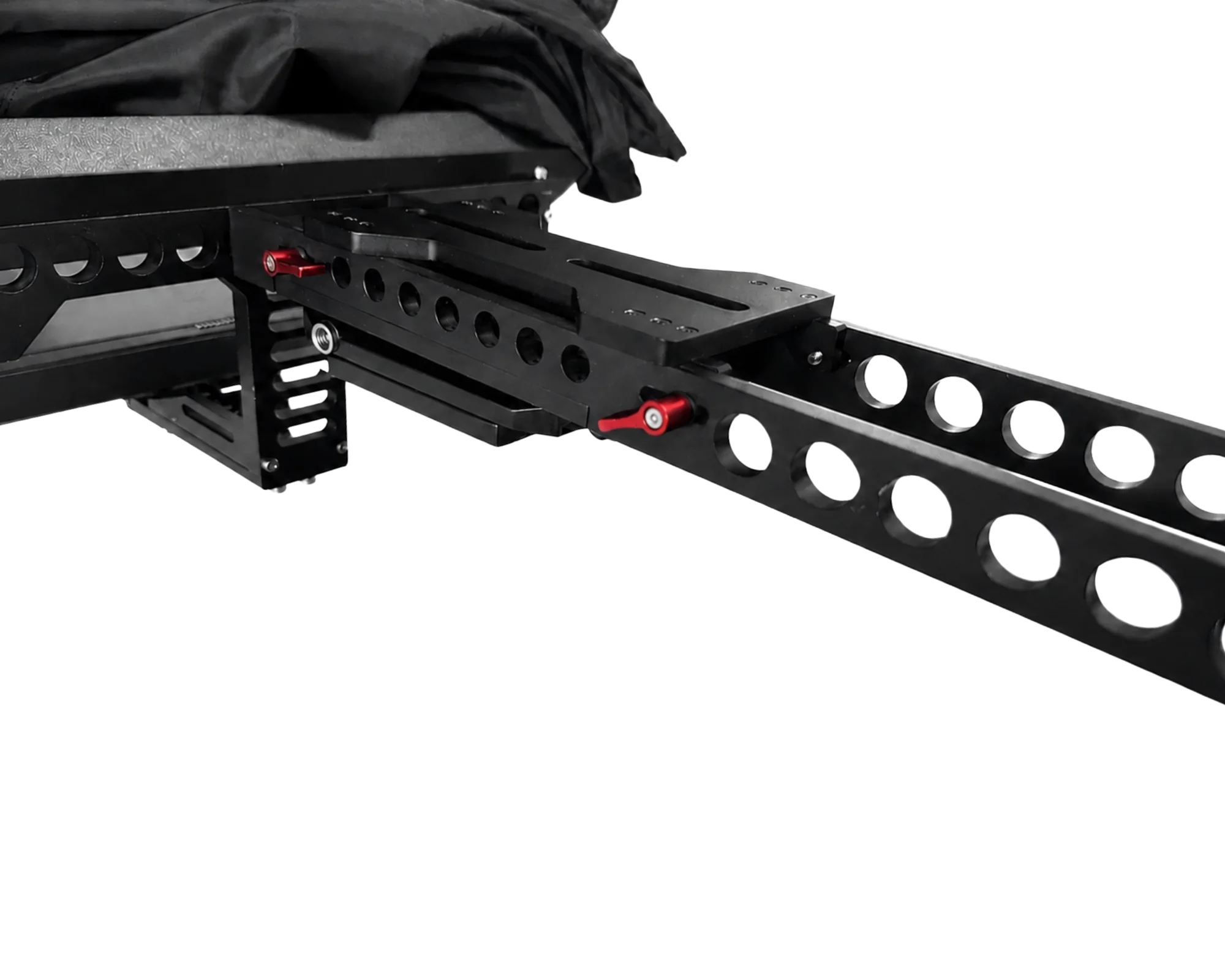 Jib Crane Teleprompter mounting plate and perforated crane-arm rails