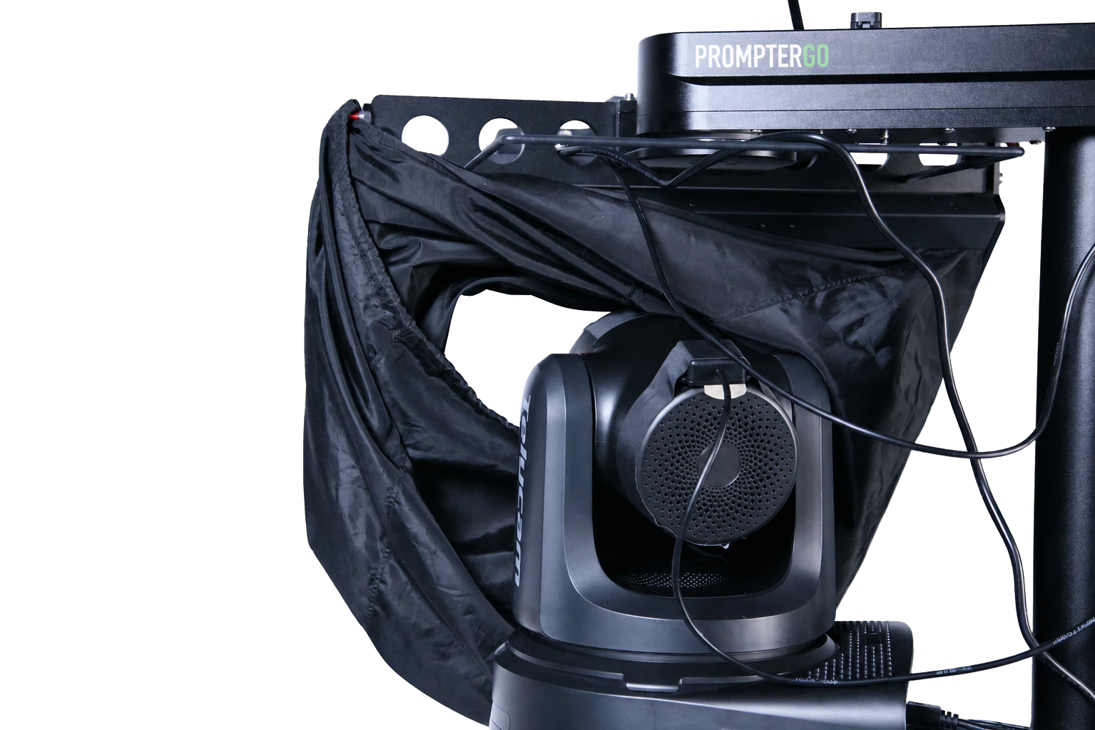 Close-up of the PTZ Teleprompter head tracking the camera through a pan