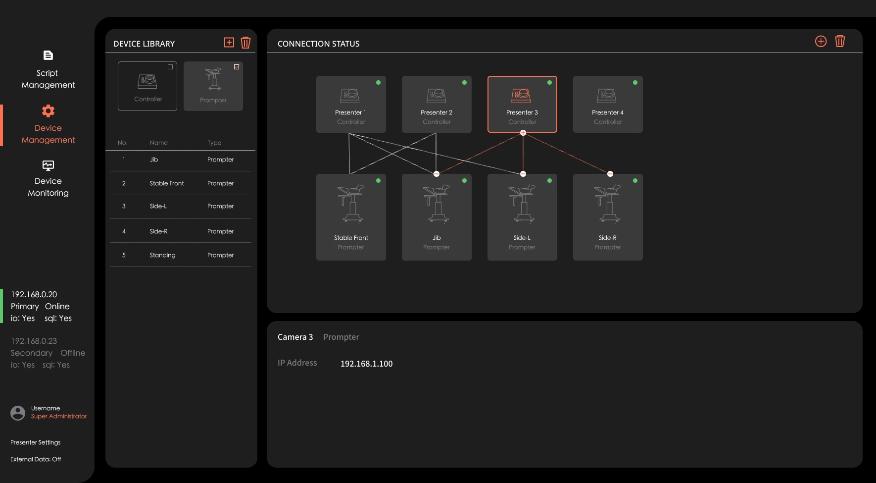 PROMPTERGO IP prompting system device management interface