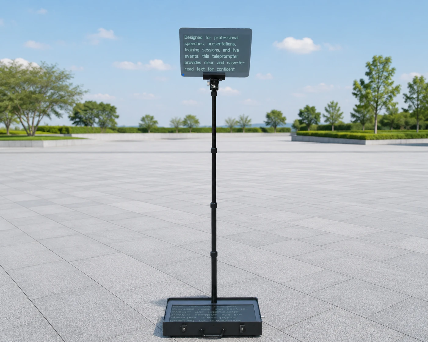 Speech Teleprompter Professional operating outdoors on onboard battery power