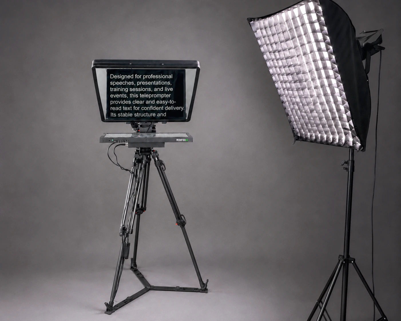 Studio Teleprompter Ultra remaining readable under intense studio lighting